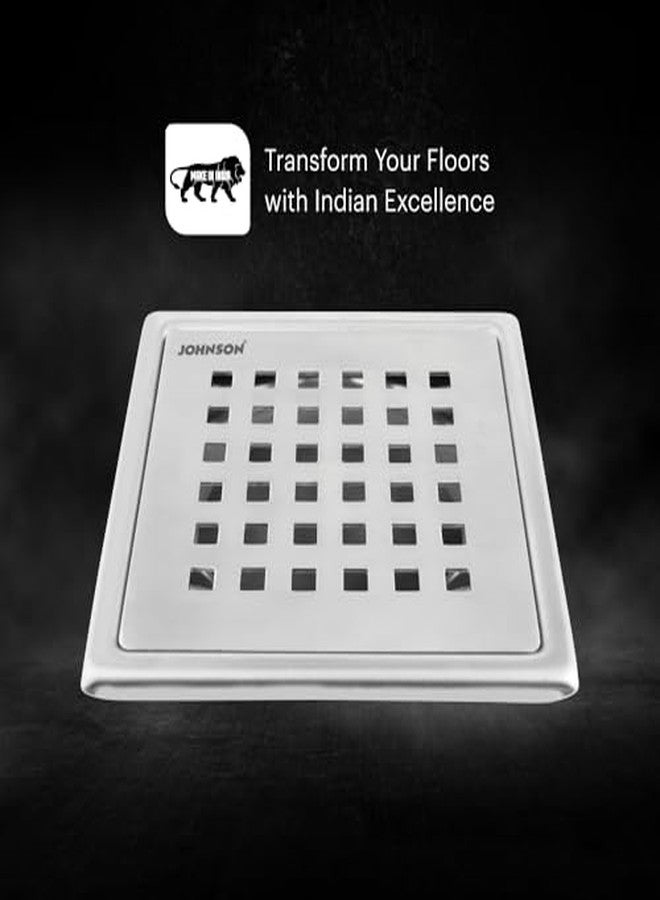 Johnson Bathrooms Johnson Rio 6x6 inches Square Floor Drain | SS304 Grade Floor Trap Jali/Drain Cover| Anti-Rust, Matt/Satin Finish | 2 Year Warranty (T7181S2 - Stainless Steel) - Image 4
